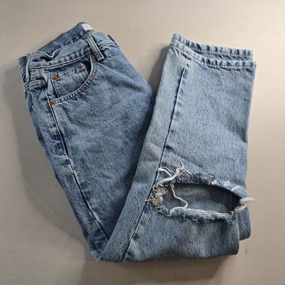 Topshop Blue Jeans Women's 28 Straight Leg Relaxed Distressed Button Fly - Picture 10 of 16